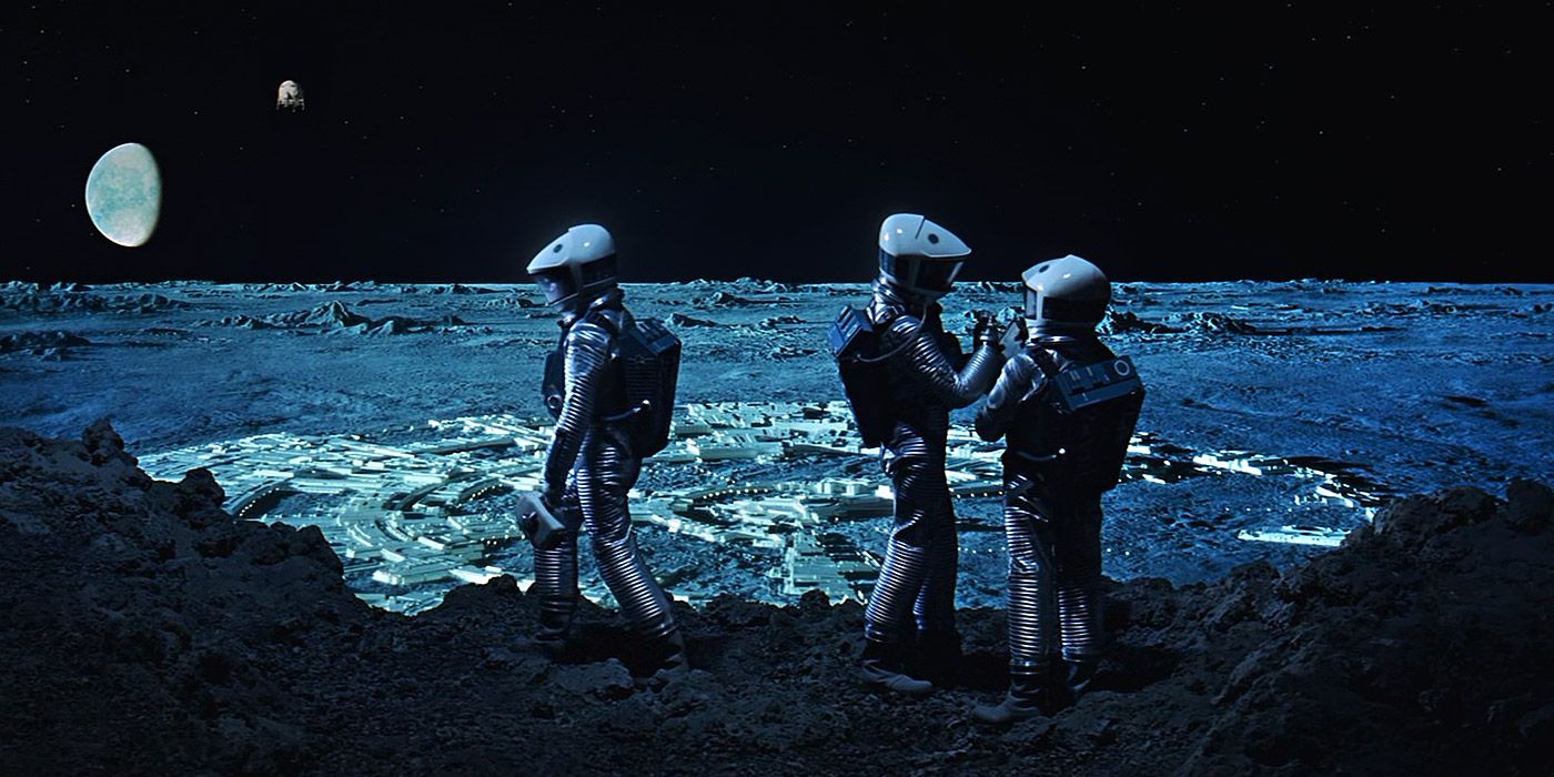 A wide shot of the moon colony in 2001: A Space Odyssey