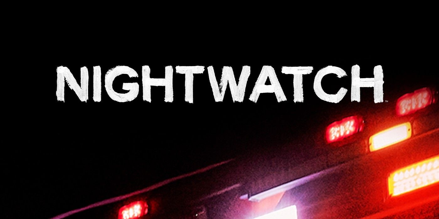 This is a picture of the cover art for A&amp;E's Nightwatch, which shows text with ambulance lights in the background.