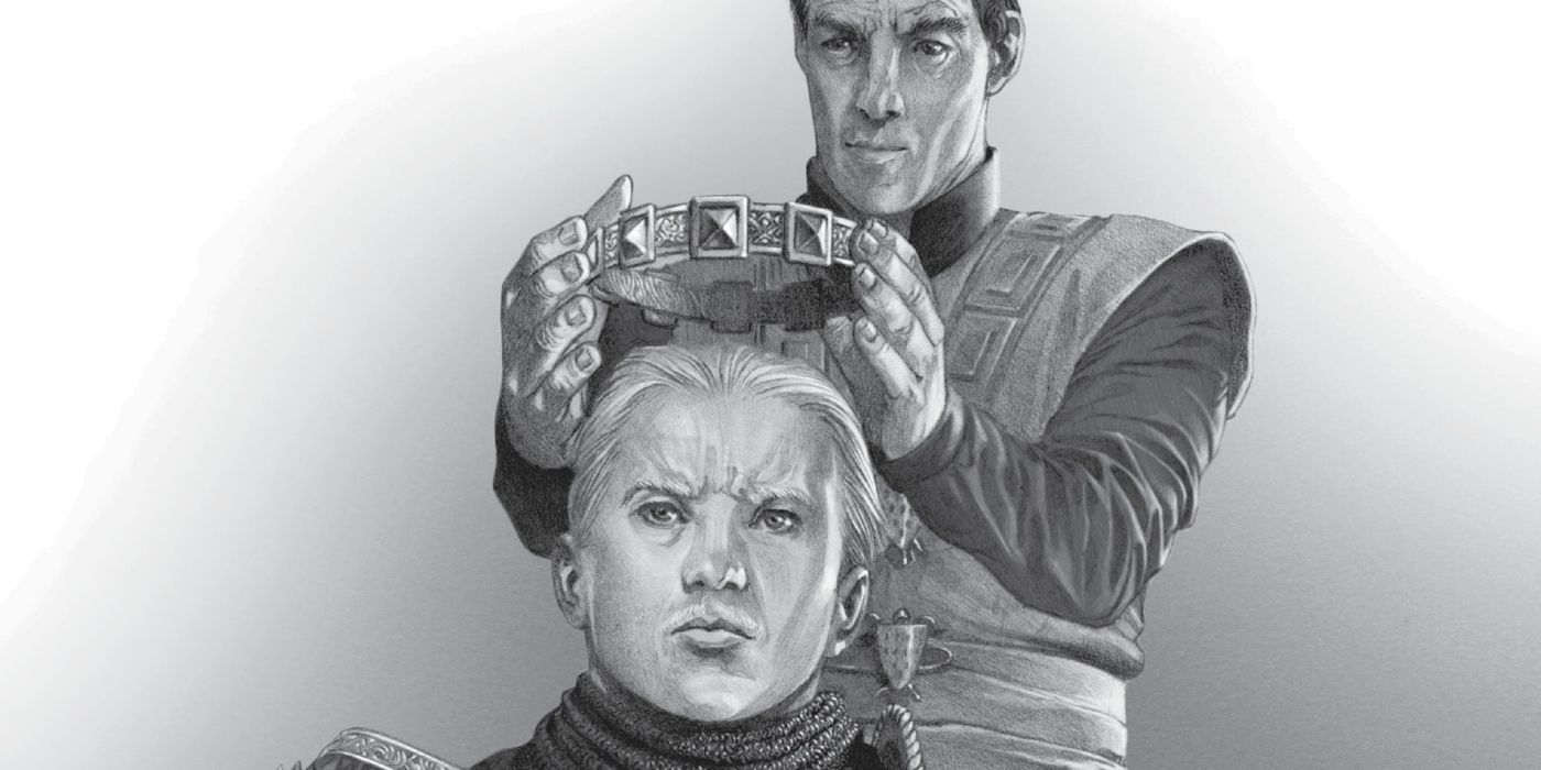Criston Cole places a crown atops Aegon II's head in Fire and Blood