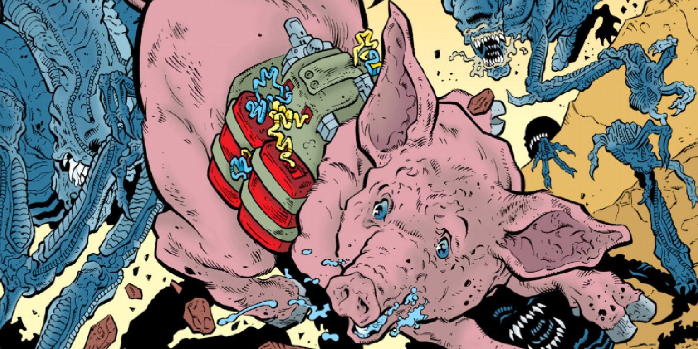 A pig with a nuke strapped to its body from Aliens: Pig