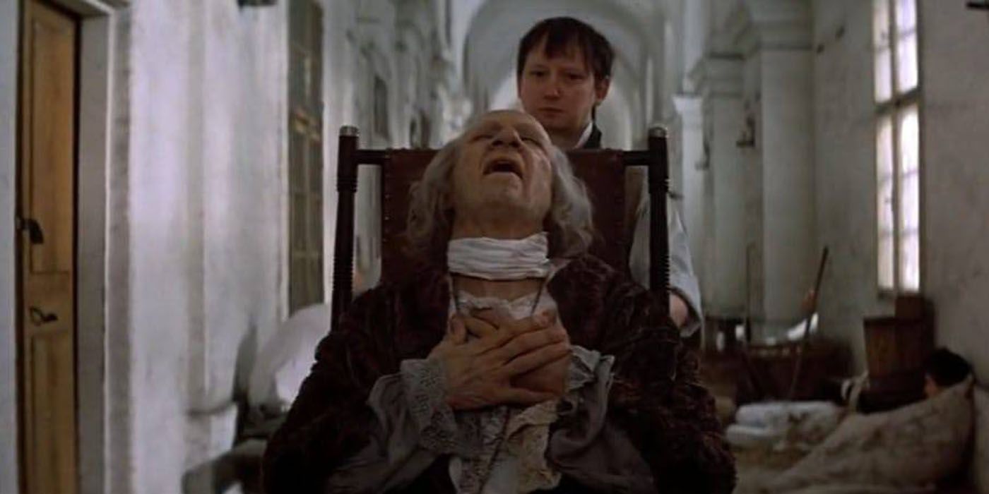 Amadeus pushed down the hall at the end of the movie.