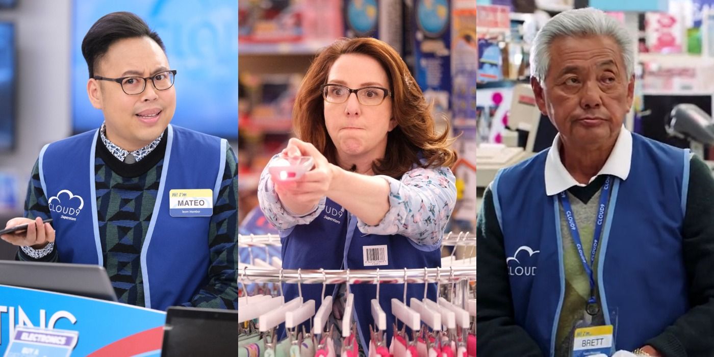 A split image of Mateo, Carol and Brett in Superstore