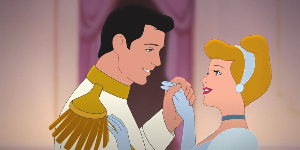 Cinderella and Prince Charming dance together at the ball in Cinderella 1950