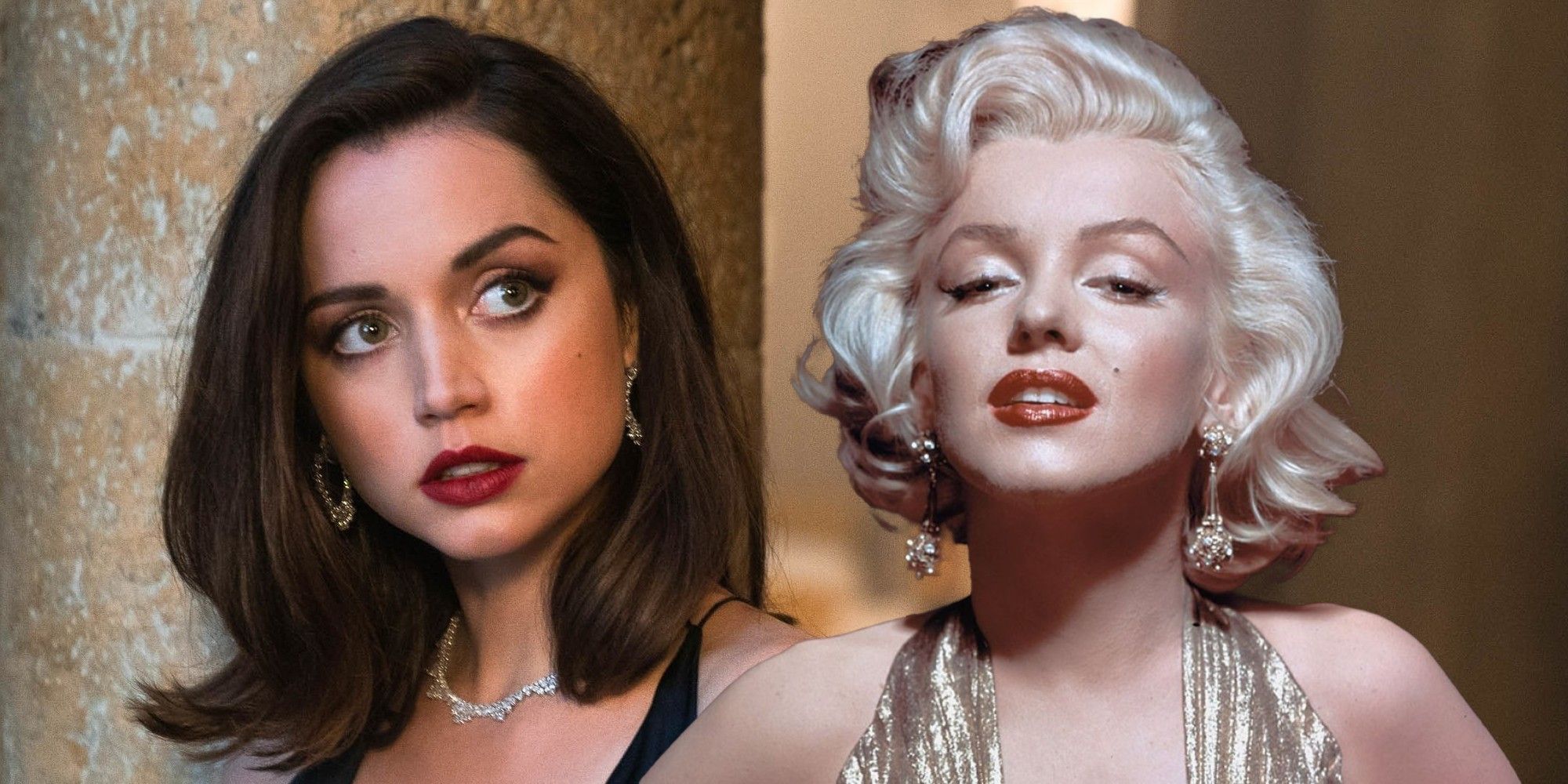 Split image of Ana de Armas and Marilyn Monroe