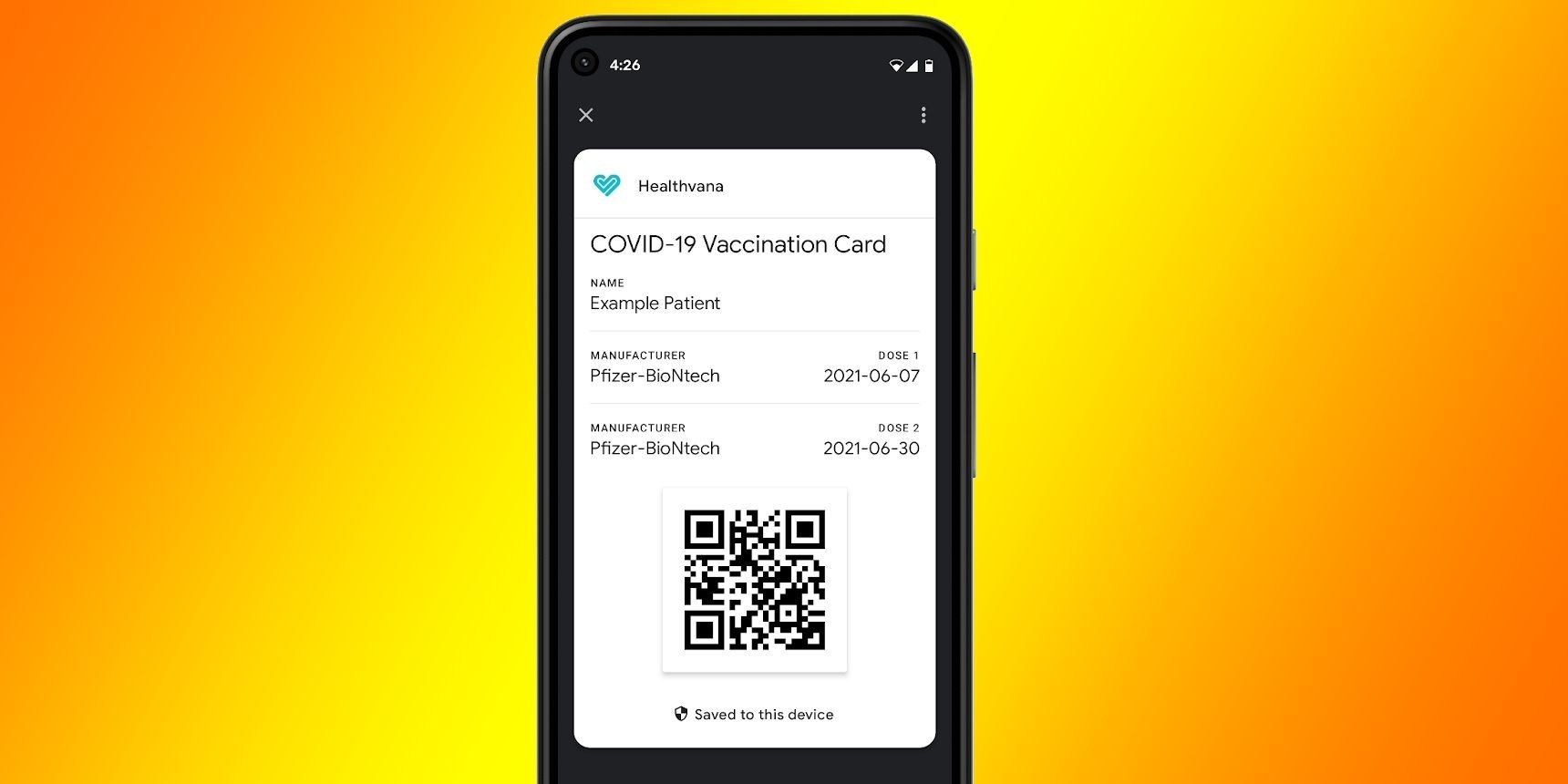 Android Phone Vaccination Card Google API