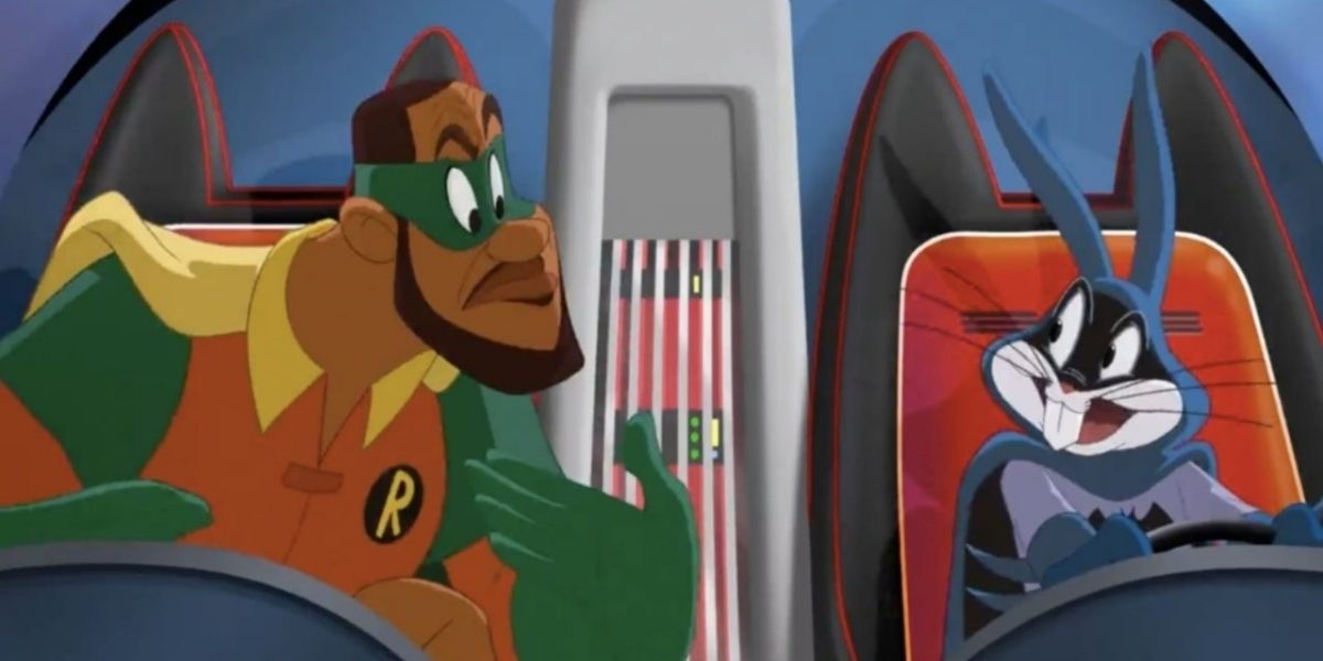 Animated LeBron and Buggs Bunny as Robin and Batman