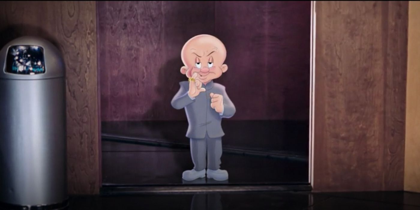 Elmer Fudd poses as Mini-Me from Austin Powers in Space Jam 2
