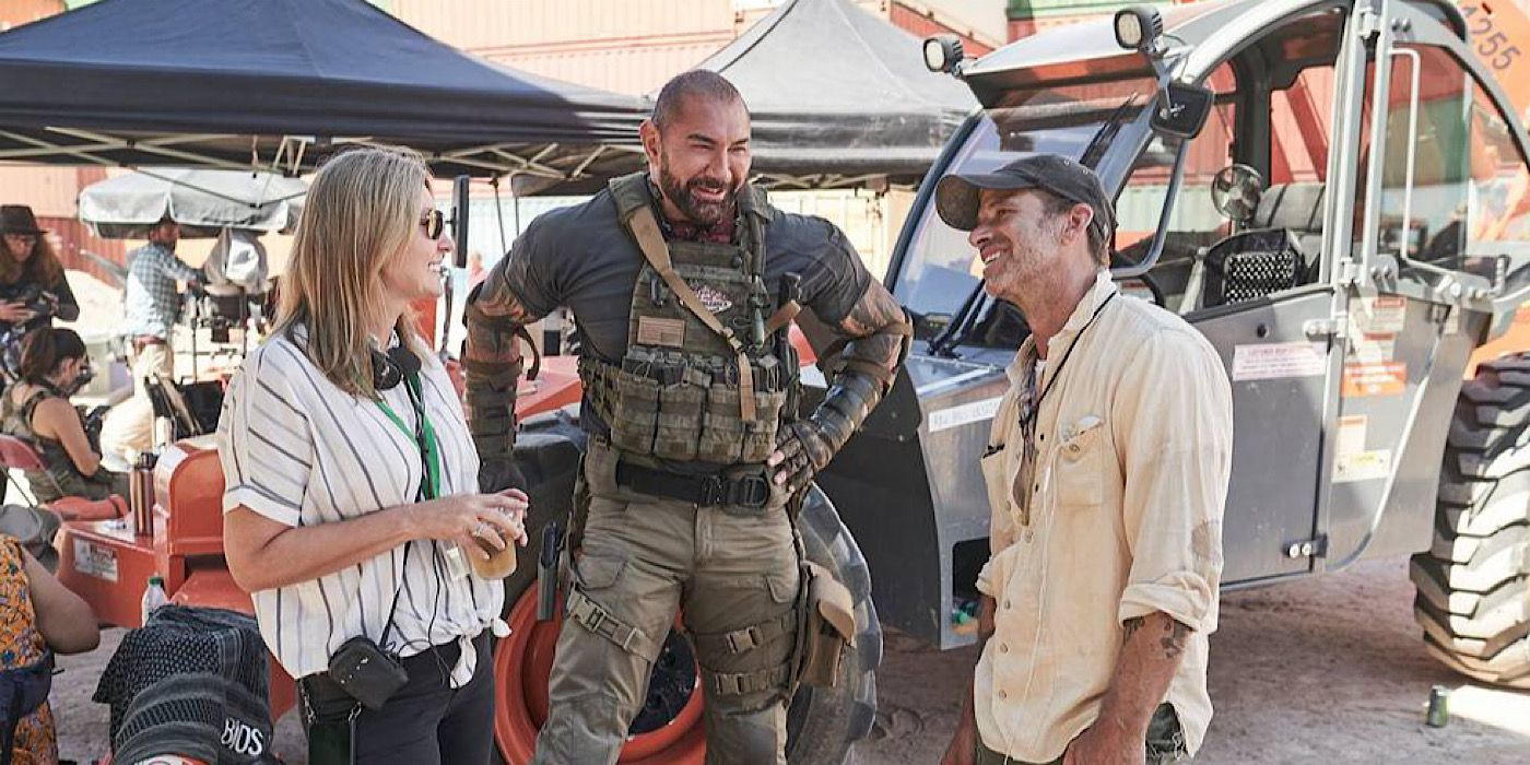 Zack Snyder directs Dave Bautista on the Army of the Dead set