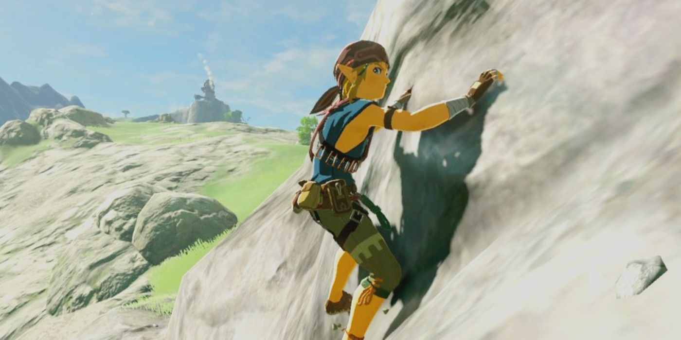 Link climbing a mountain in The Legend of Zelda: Breath of the Wild