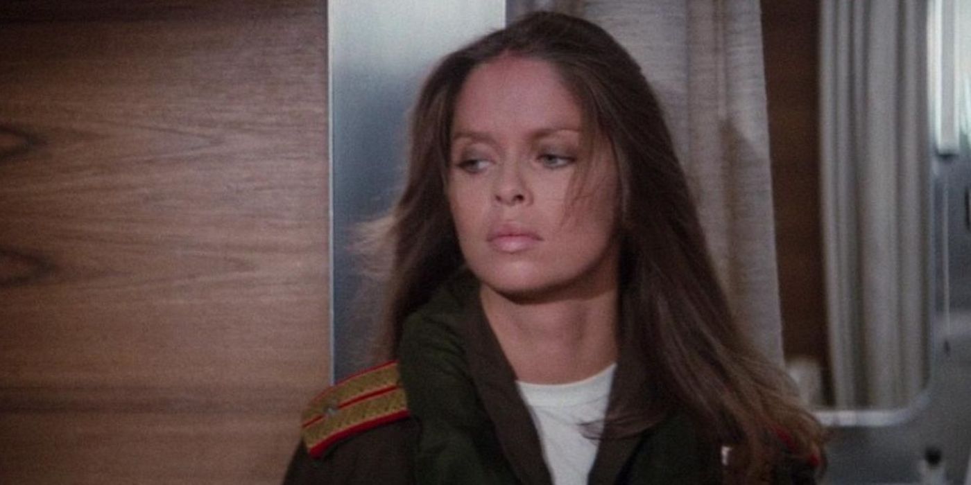 Barbara Bach looking down in The Spy Who Loved Me