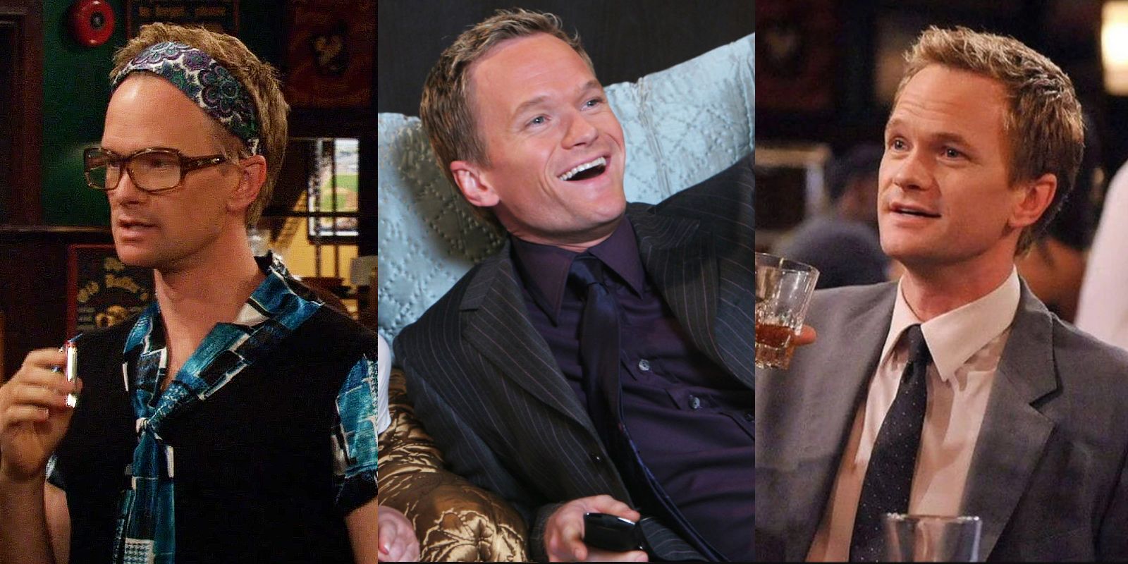 Three side by side images of Barney from HIMYM