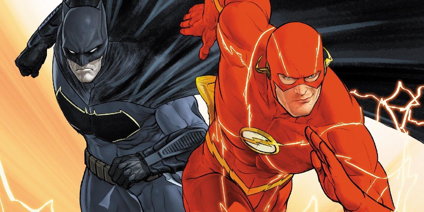 Batman and Flash running on the cover of The Button