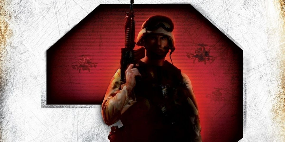 A soldier holding a gun from the cover of Battlefield 2