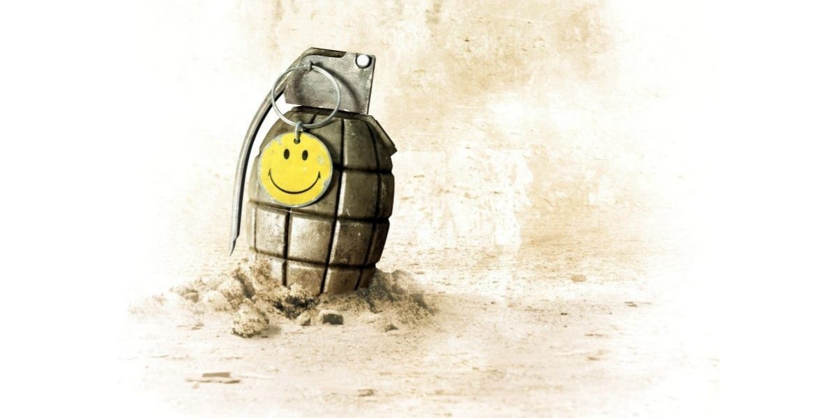 A grenade with a happy face dancling from the pin in Battlefield Bad Company