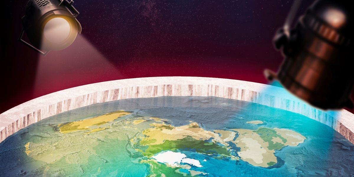 A large wall surrounding a flat earth in a promo image for Behind The Curve