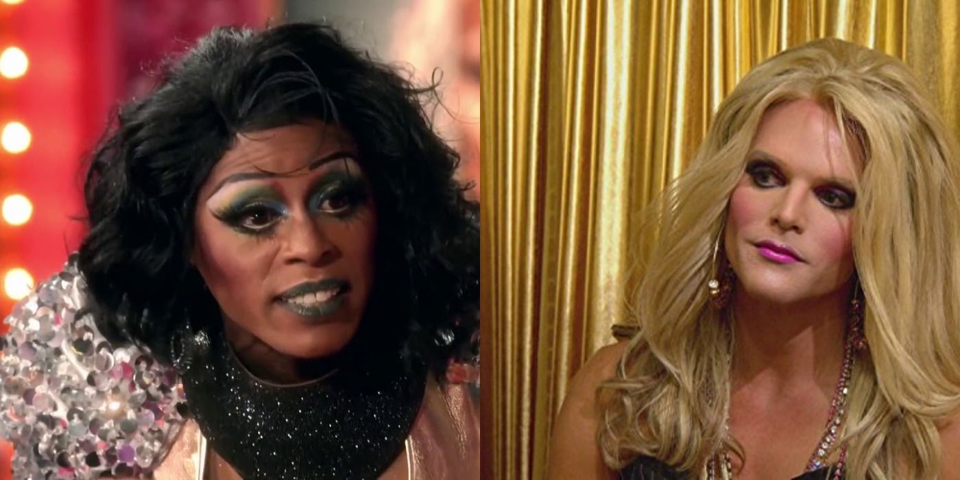Side by side images of Tamisha Iman and Willam in RuPaul's Drag Race Untucked.