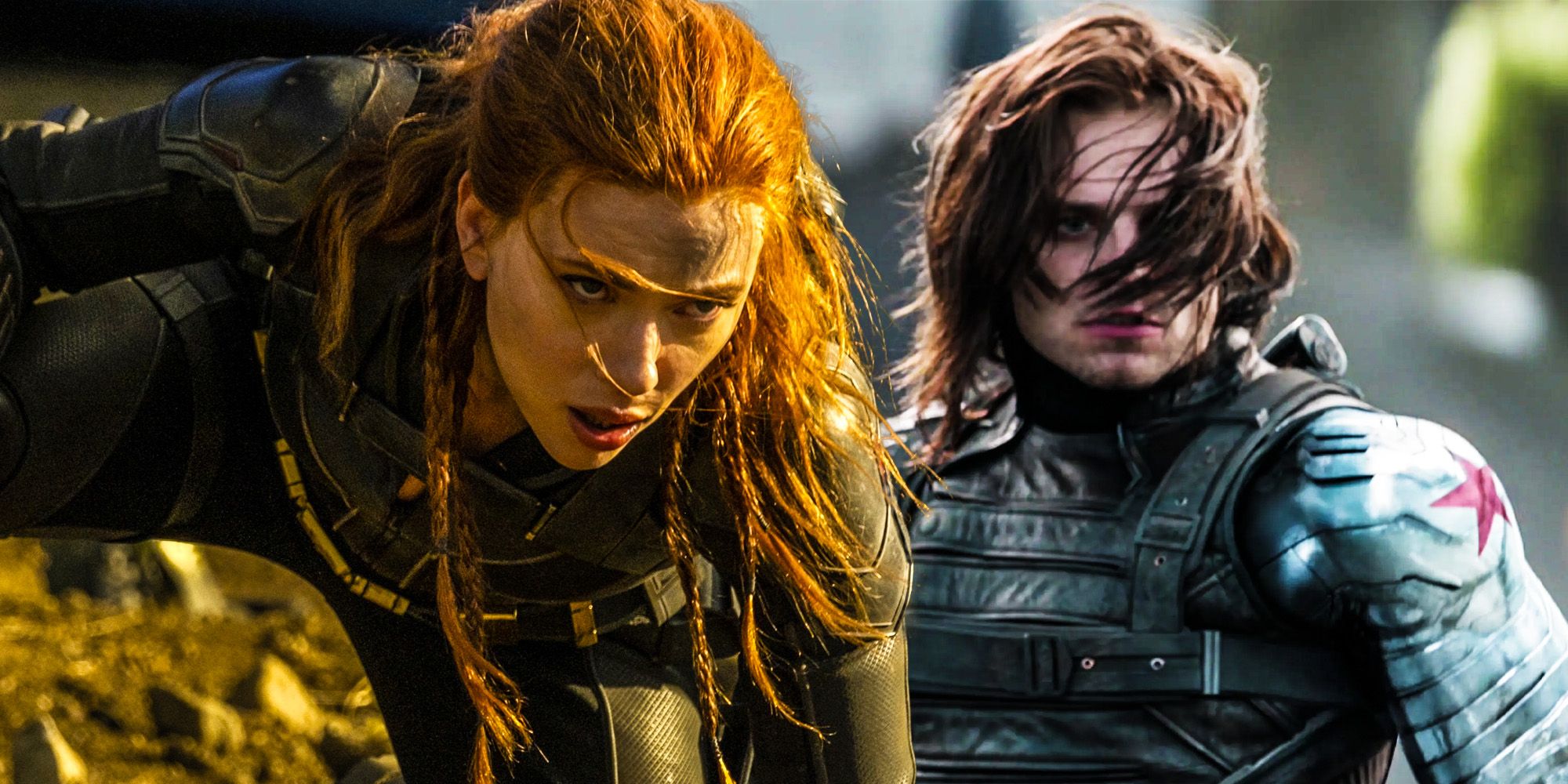 SPlit image showing Natasha's Black Widow and the Winter Soldier