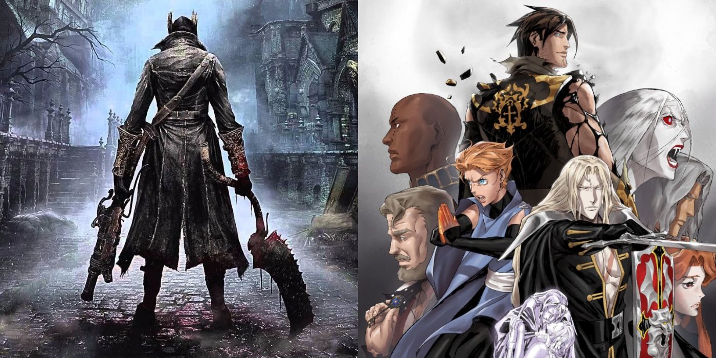 Split image of promo art for PS4's Bloodborne and Netflix's 4th season of Castlevania