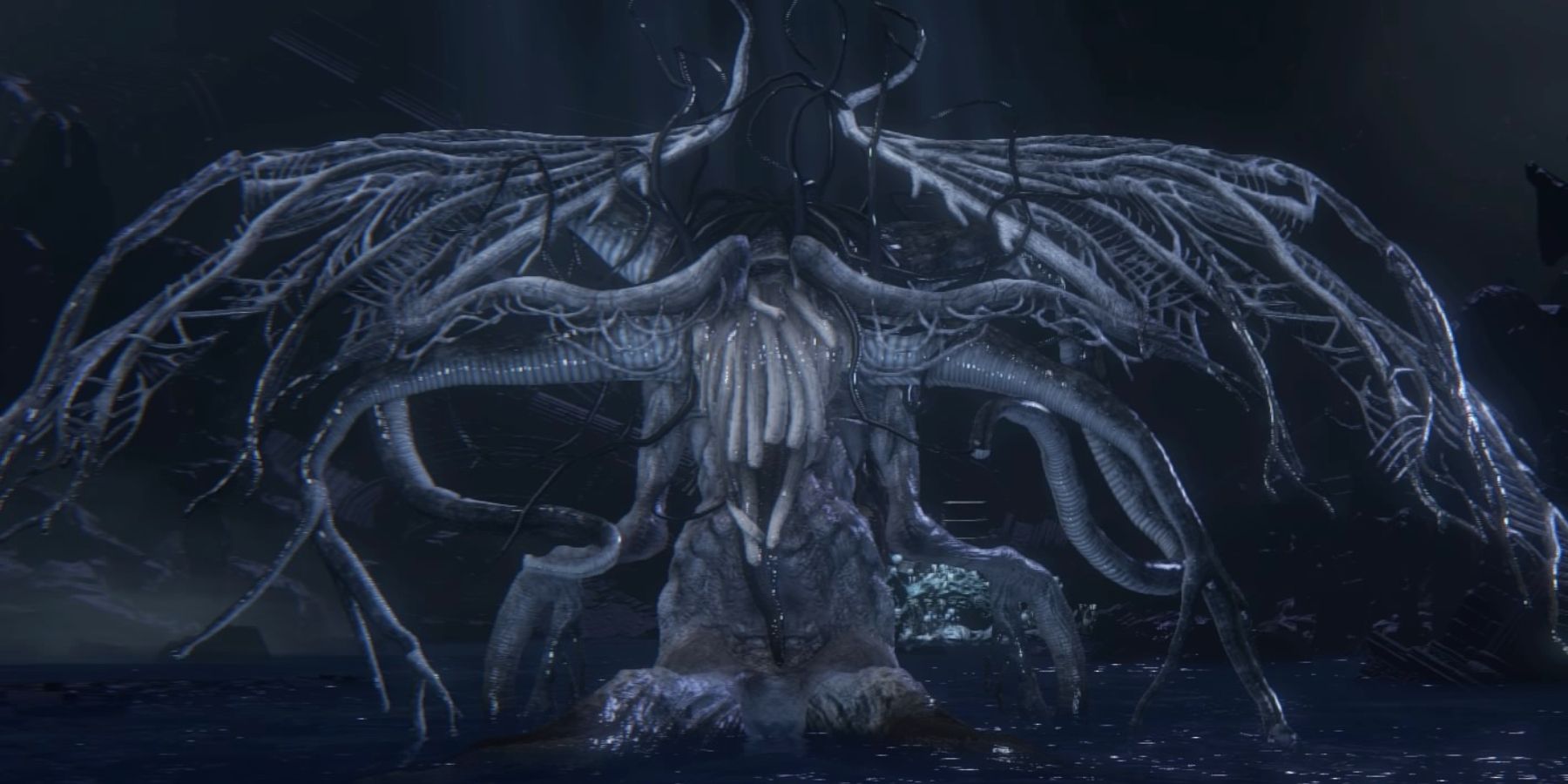 Ebrietas standing still before the start of the fight in Bloodborne.