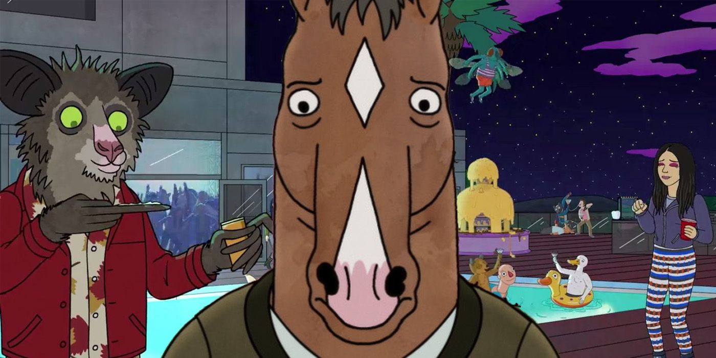 Close-up of the titular character from the BoJack Horseman animated series.