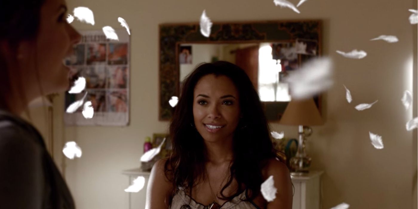 Bonnie making feathers float in The Vampire Diaries