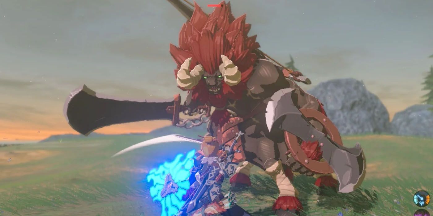 Link fighting a hulking Lynel in The Legend of Zelda: Breath of the Wild.