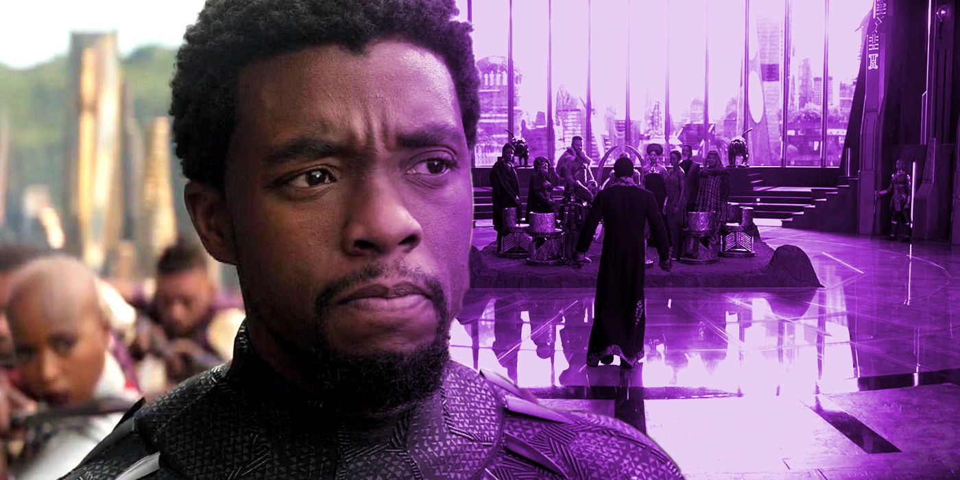 Chadwick Boseman and Wakanda Throne Room in Black Panther