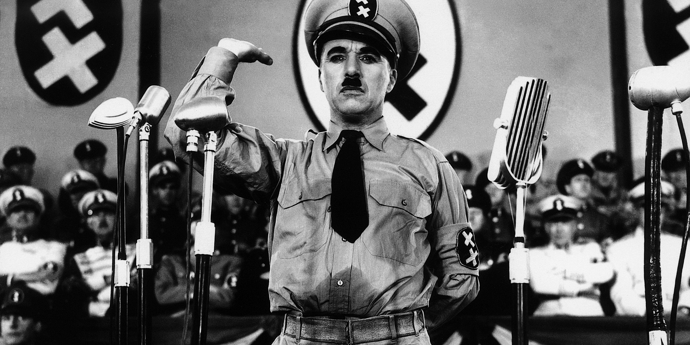 Adenoid Hynkel gives a speech in The Great Dictator giving a speech