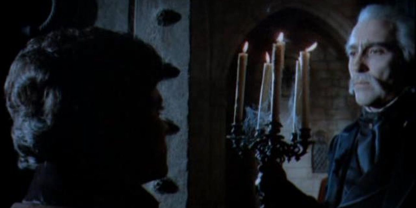 Christopher Lee as Dracula with candles