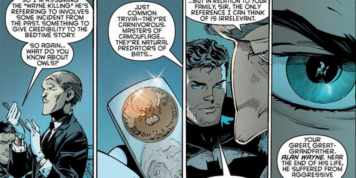 Alfred and Bruce Wayne discuss the Court of Owls in the Batman comics