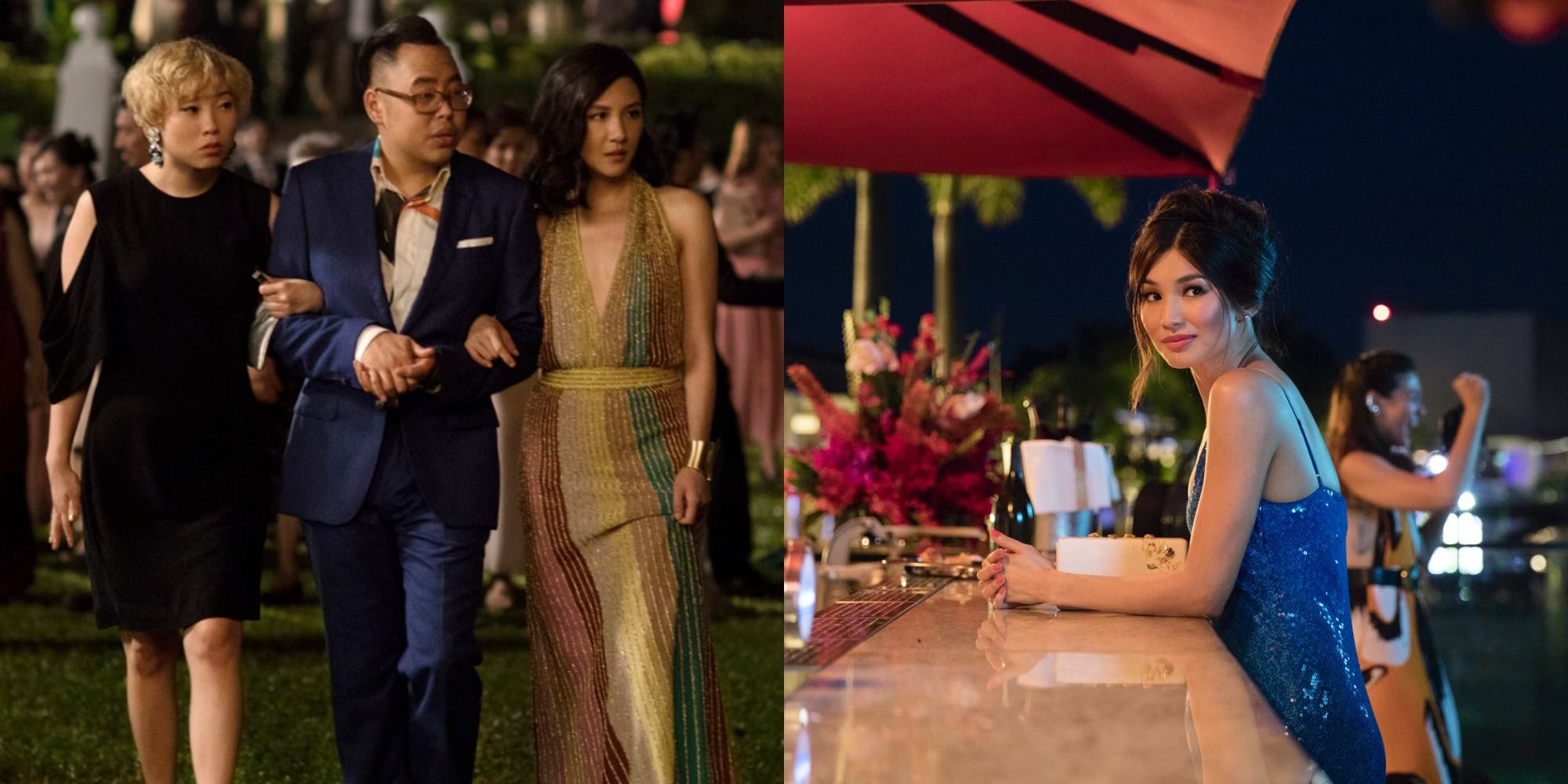 Split image of Oliver with Peik Lin and Rachel/Astrid at the bar