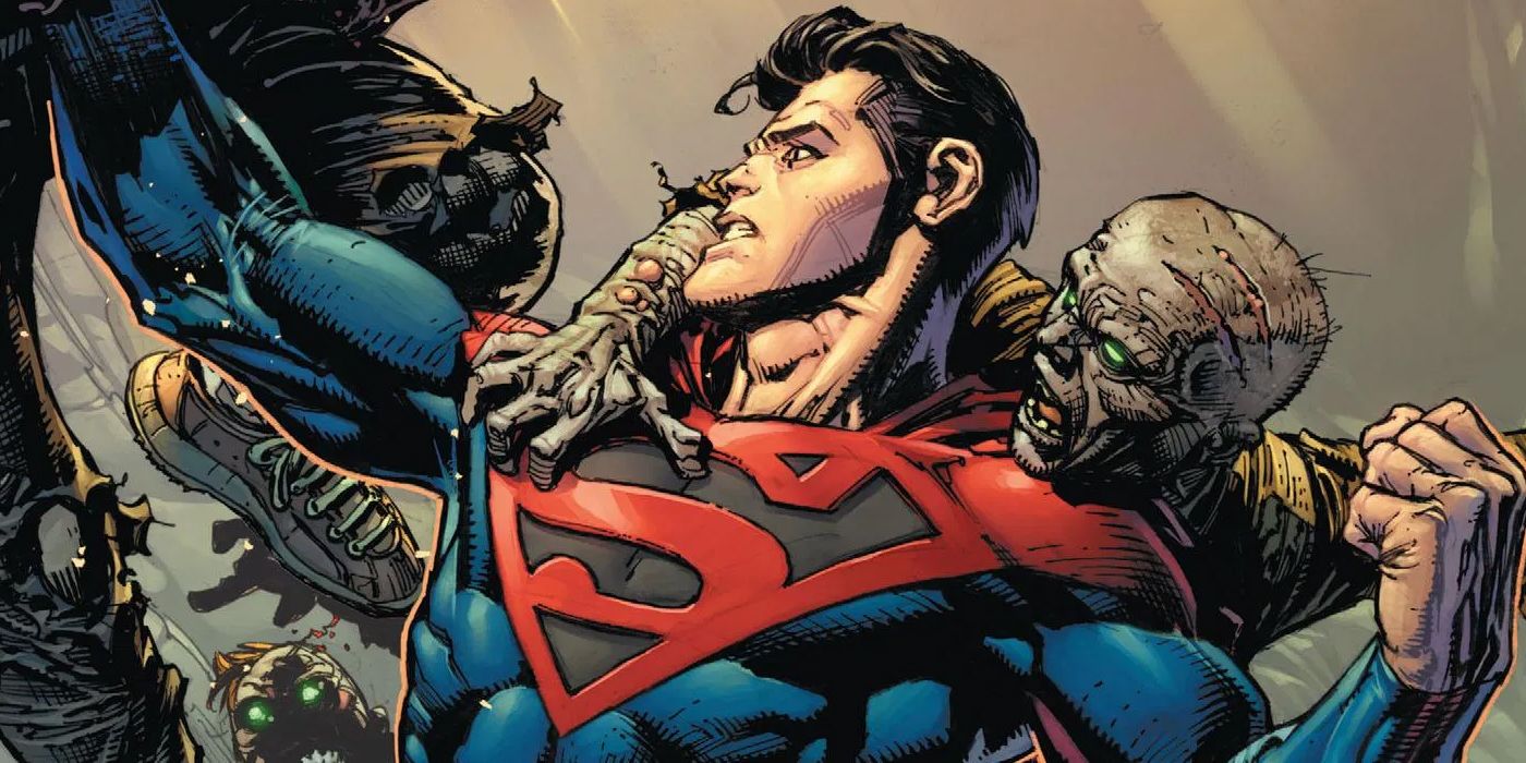 Superman being attacked by zombies