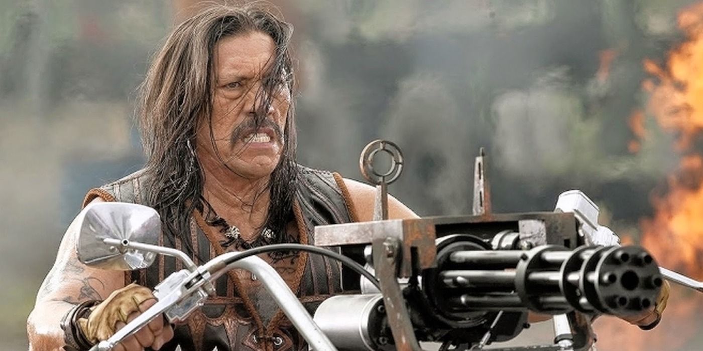 Machete rides a motorcycle in Machete