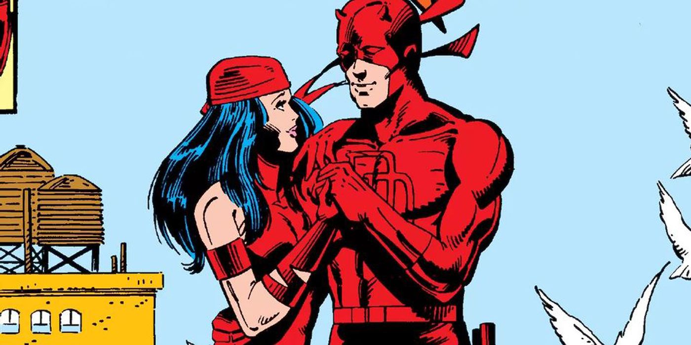 Daredevil and Elektra embracing.