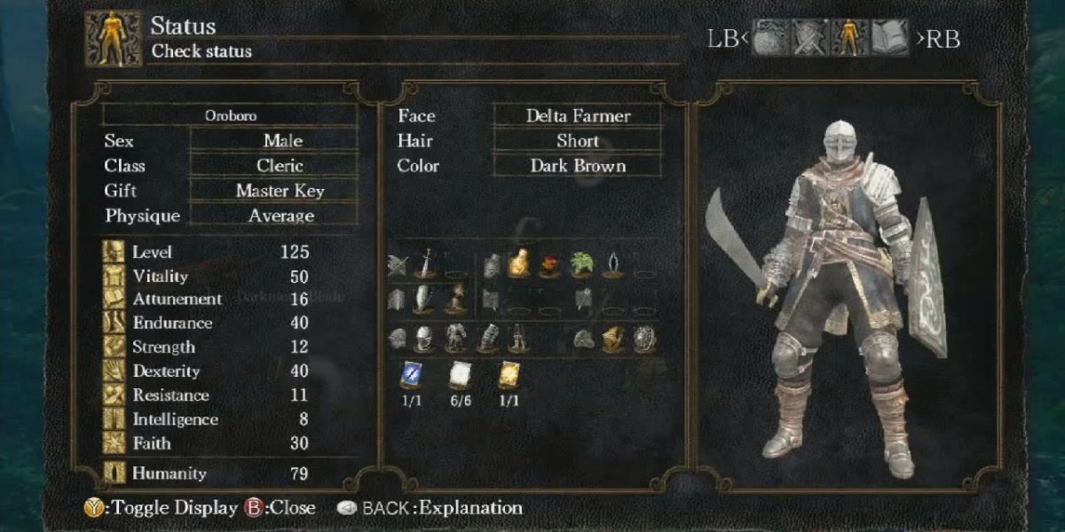 How to win Dark Souls, as exemplified on the stat screen.