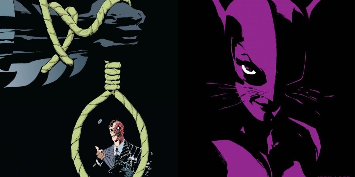 Covers of issues #0 and #5 for Dark Victory featuring Batman, Two-Face, and Catwoman
