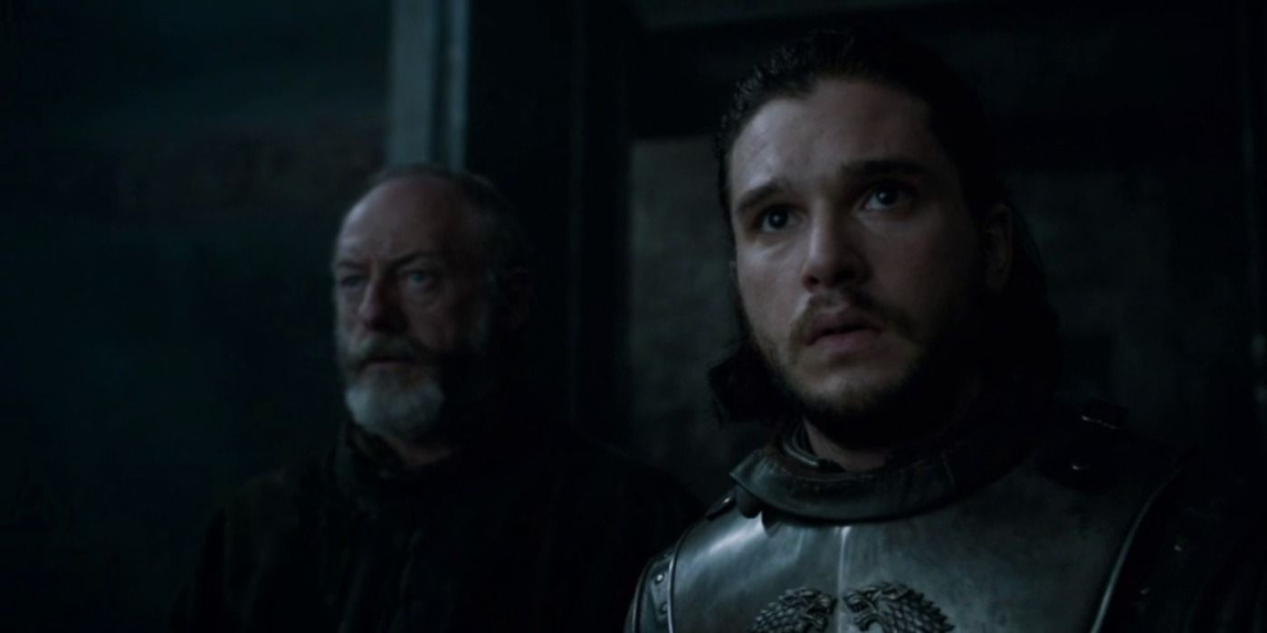 Davos introduces Jon Snow to Daenerys Targaryen in Game of Thrones