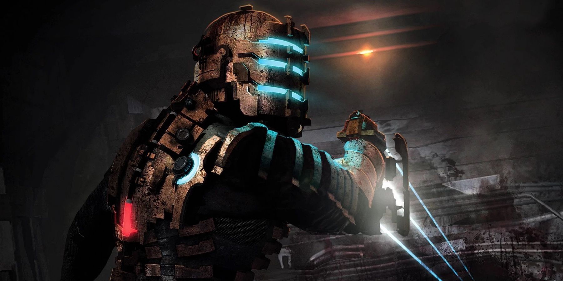 A character fires a weapon in Dead Space