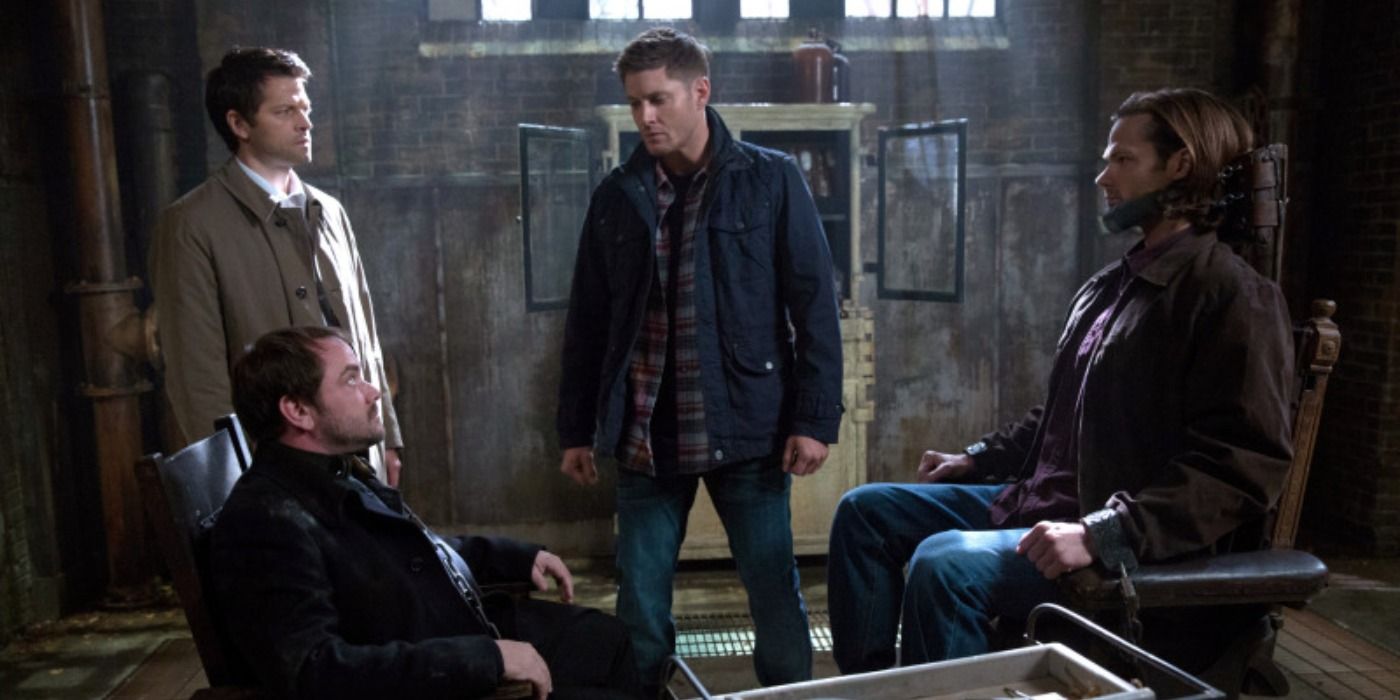 Dean and Castiel help prepare Crowley to posess Sam in order to force Gadreel out of Sam's body in Supernatural