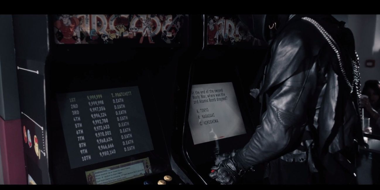 Death plays a video game where the highest scorer is Terry Pratchett in Good Omens.