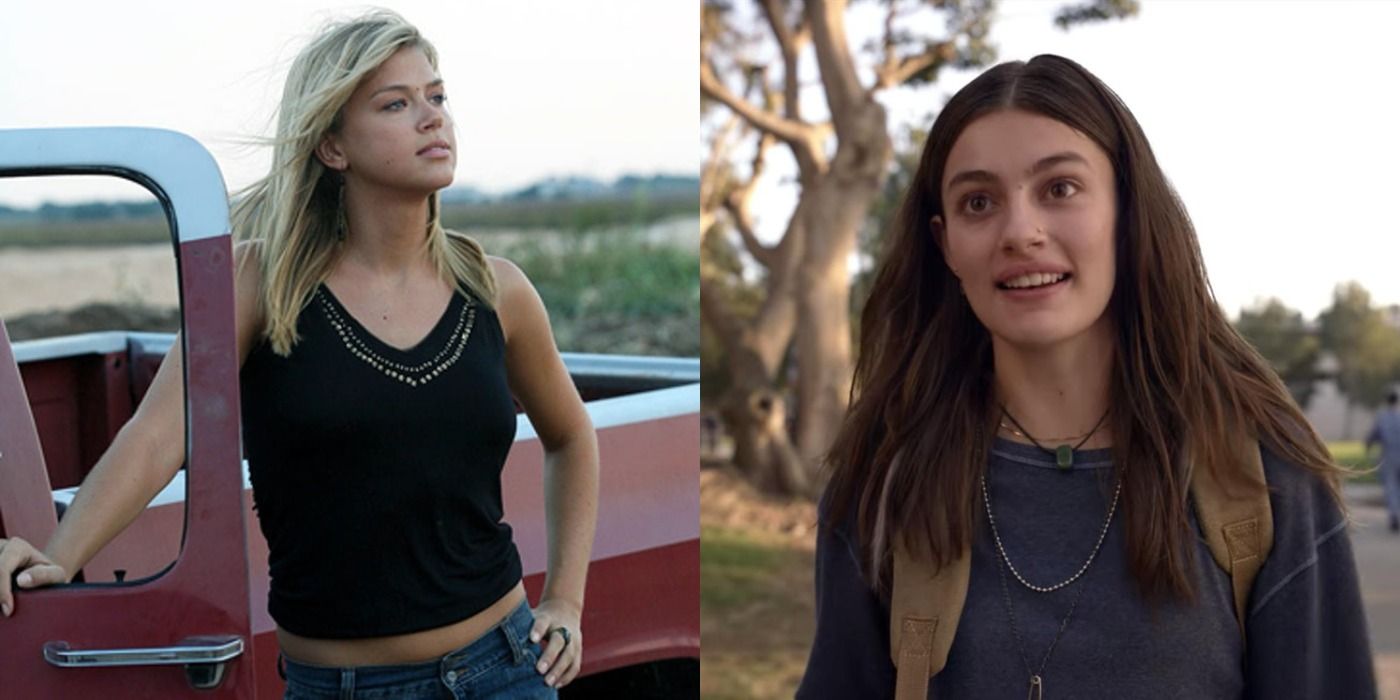 Split image Adrianne Palicki as Tyra Collette Friday Night Lights and Diana Silvers in Space Force