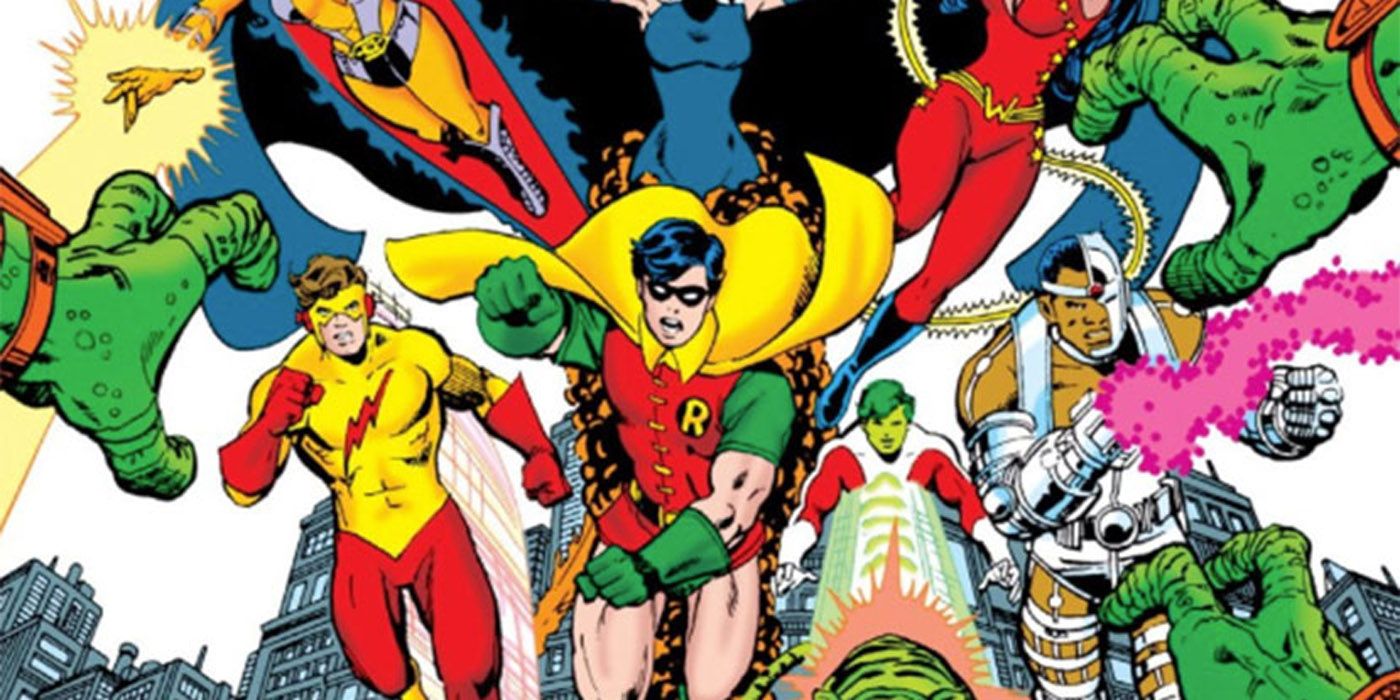 The New Teen Titans' original line-up in the comics.
