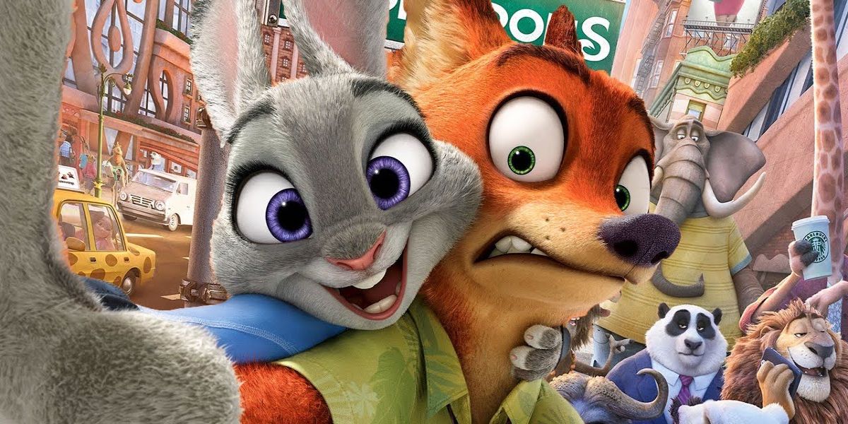 Rabbit and Fox characters in Zootopia side by side.