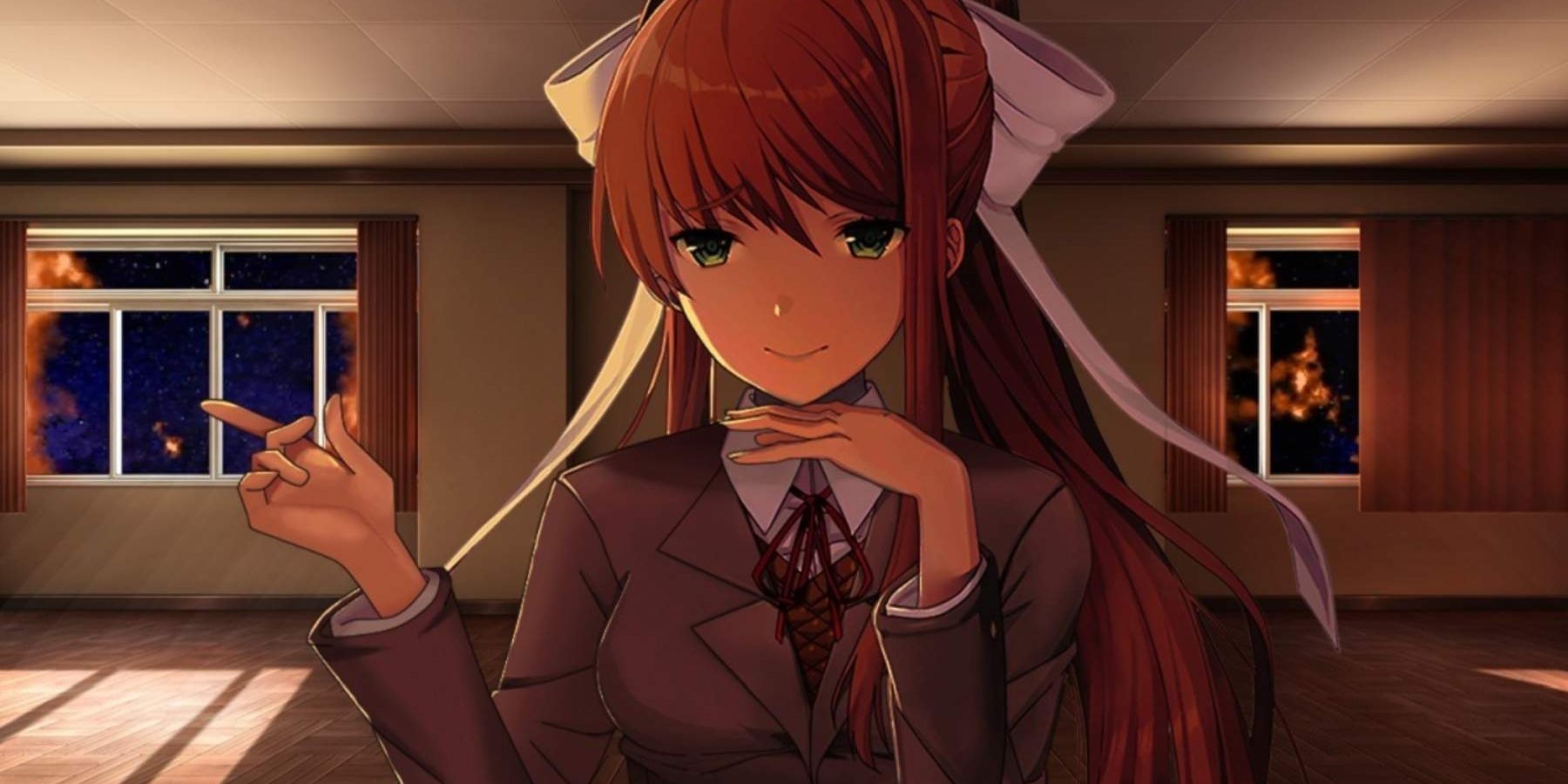 Monika posing from Doki Doki Literature Club