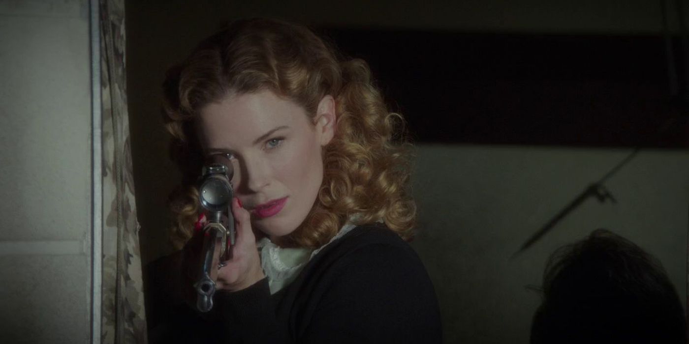 Dottie Underwood aiming a gun in Agent Carter.