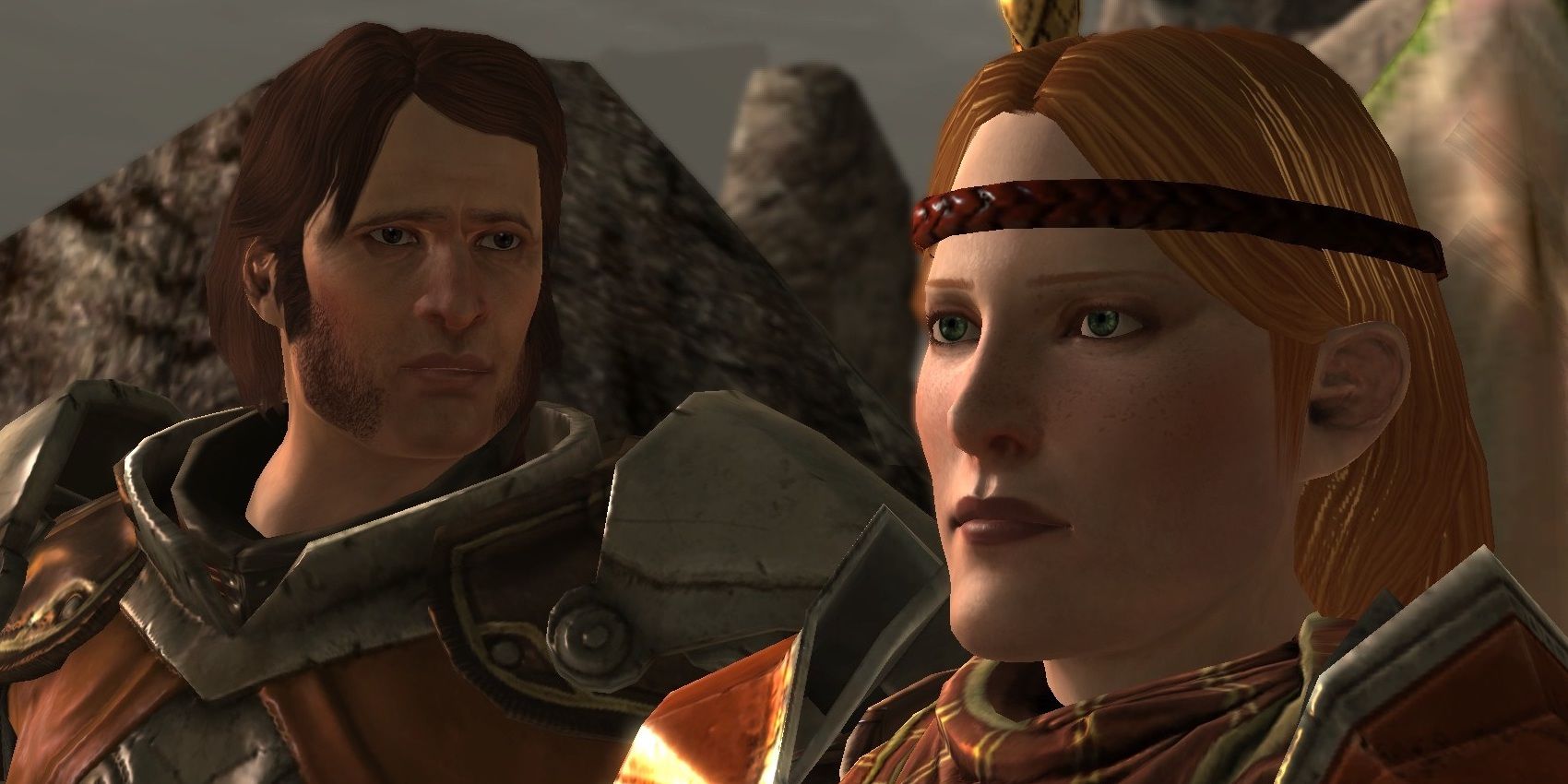 Aveline awkwardly courts Donnic in Dragon Age 2