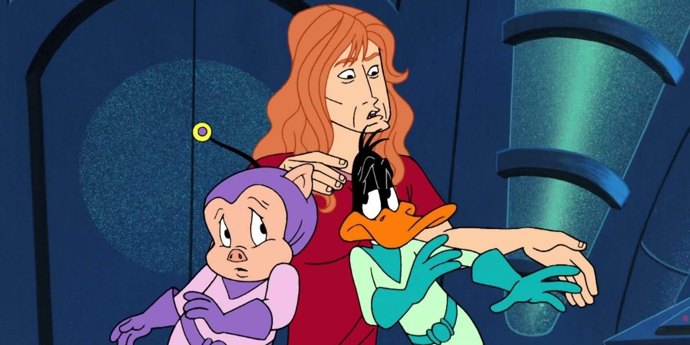 Daffy Duck and Porky Pig lean into Dave Mustaine in Duck Dodgers