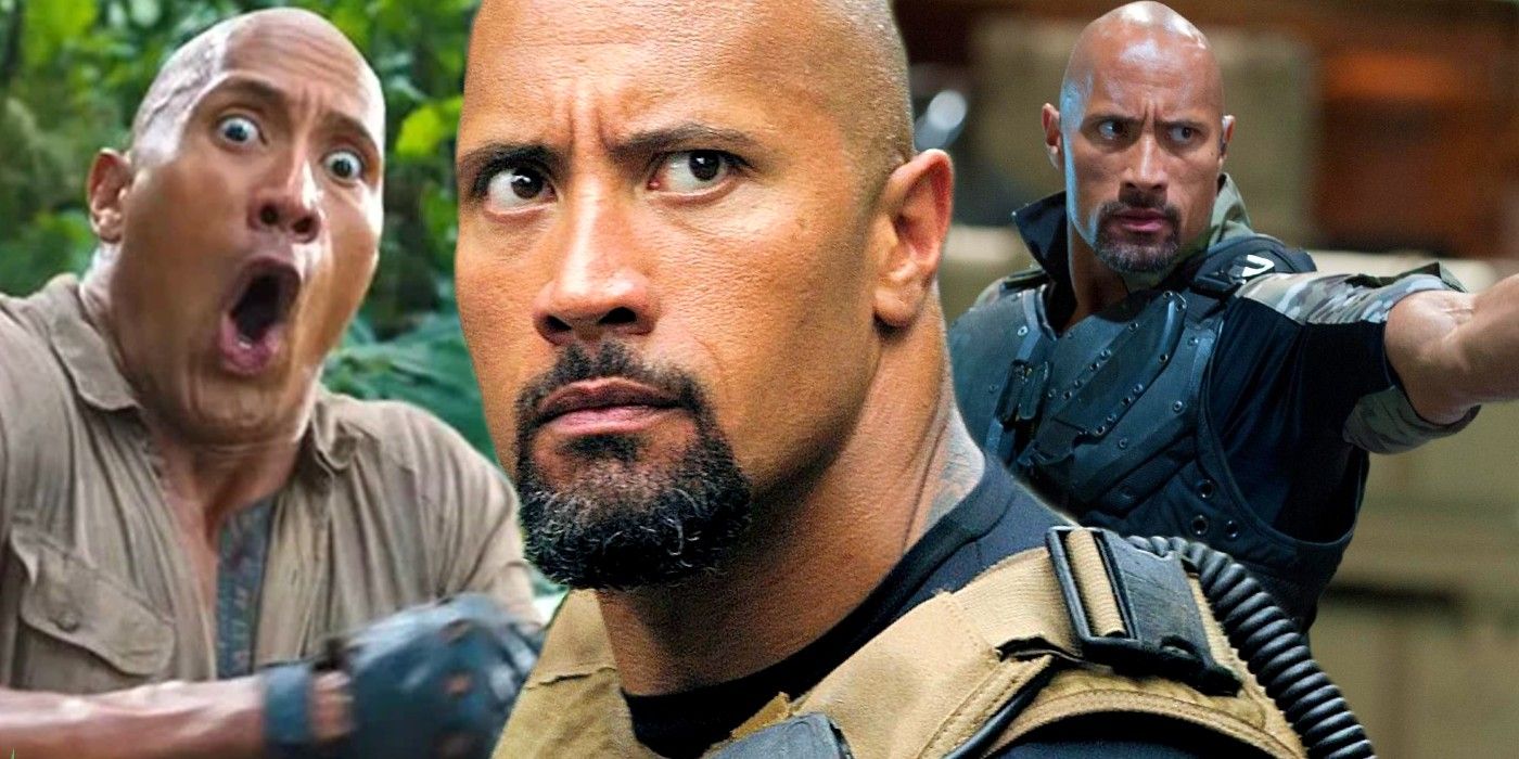 Collage of Dwayne the Rock Johnson starring in various movies