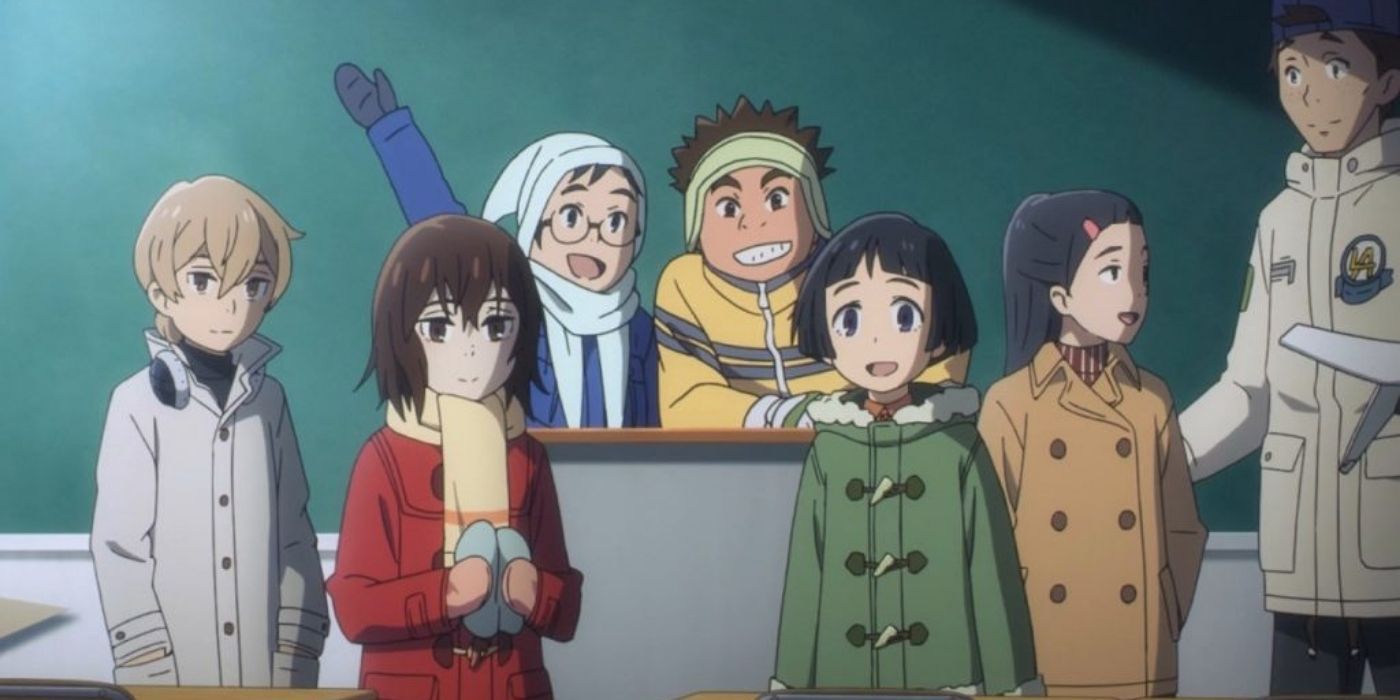 Satoru's classmates standing together in Erased