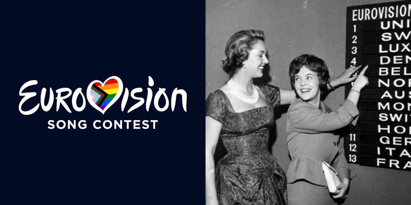The Eurovision logo and two women check the order board